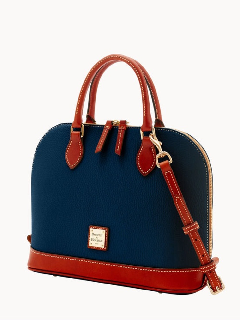 Dooney & Bourke Pebble Grain Zip Zip Dome Satchel Navy Blue Brown Handbag Bag